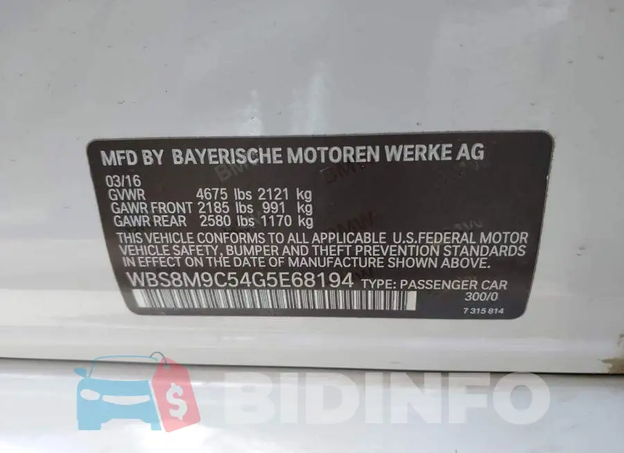 WBS8M9C54G5E68194 Photo# 9