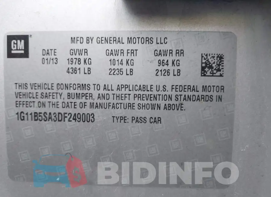 1G11B5SA3DF249003 Photo# 9