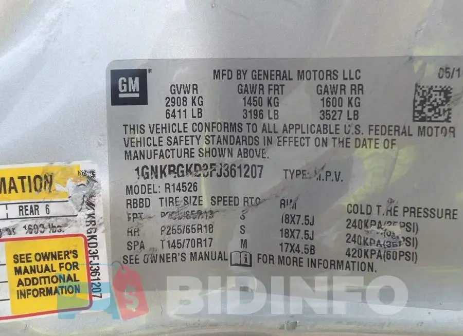 1GNKRGKD3FJ361207 Photo# 9