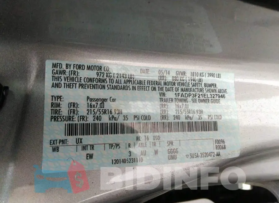 1FADP3F21EL327946 Photo# 9