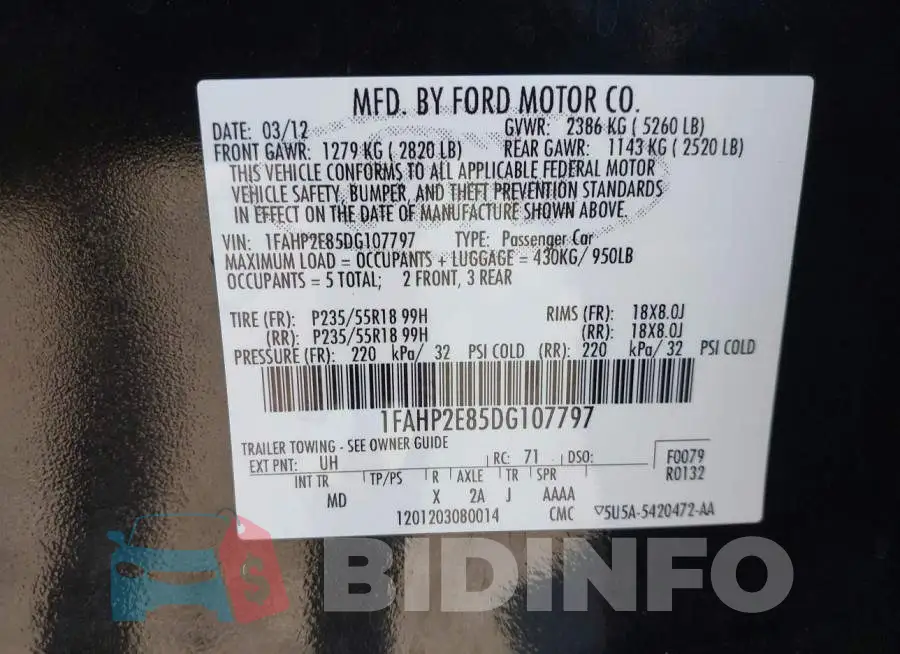 1FAHP2E85DG107797 Photo# 9