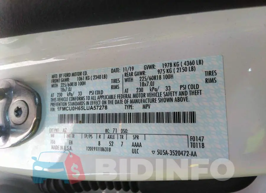 1FMCU0H65LUA57278 Photo# 9