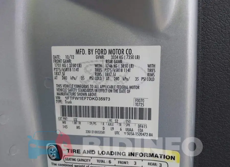 1FTFW1EF7DKD35973 Photo# 9