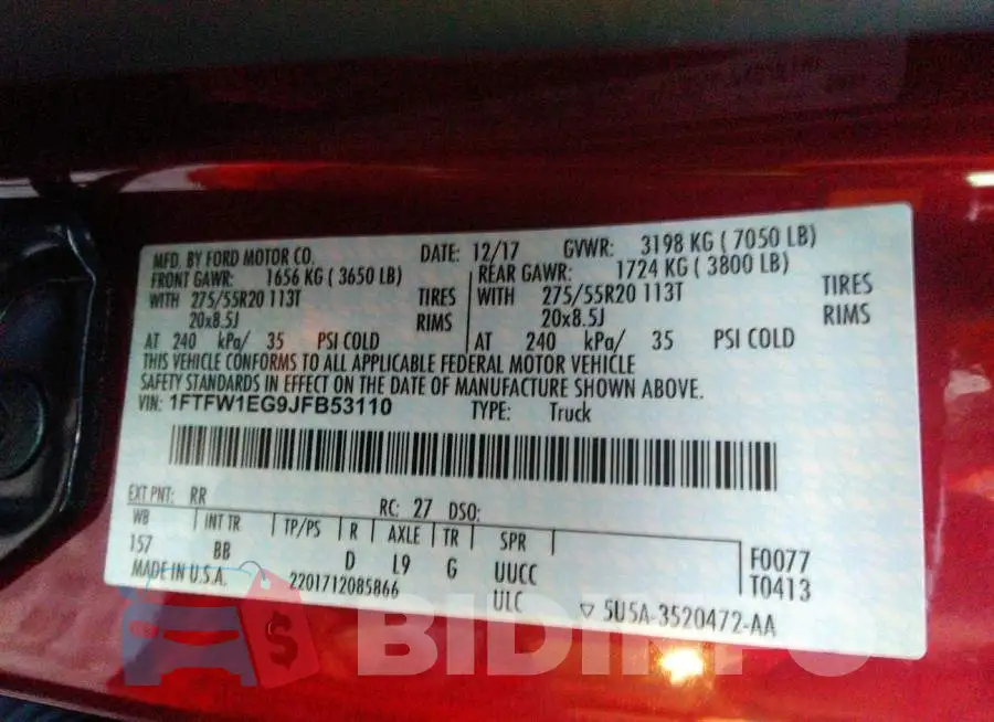 1FTFW1EG9JFB53110 Photo# 9