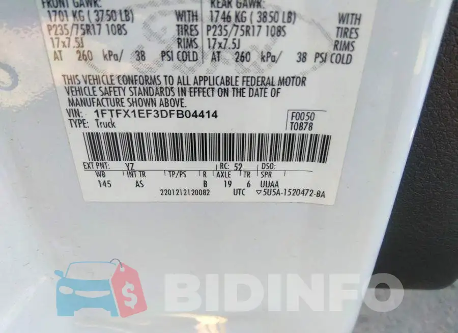 1FTFX1EF3DFB04414 Photo# 9