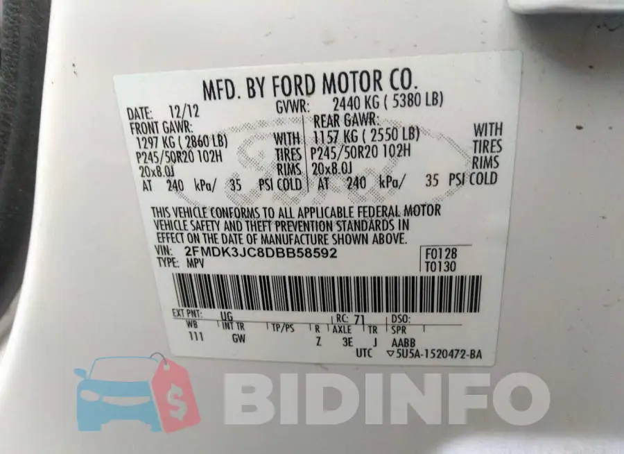 2FMDK3JC8DBB58592 Photo# 9