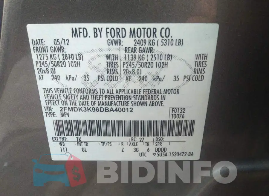 2FMDK3K96DBA40012 Photo# 9