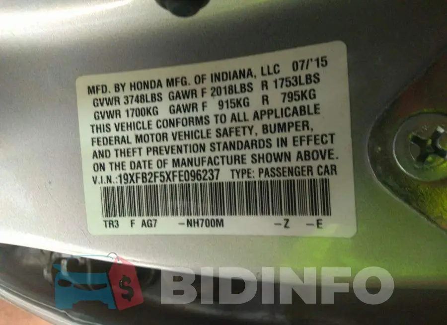 19XFB2F5XFE096237 Photo# 9