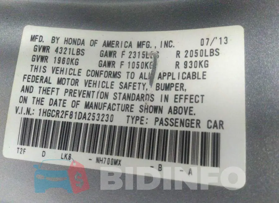1HGCR2F81DA253230 Photo# 9