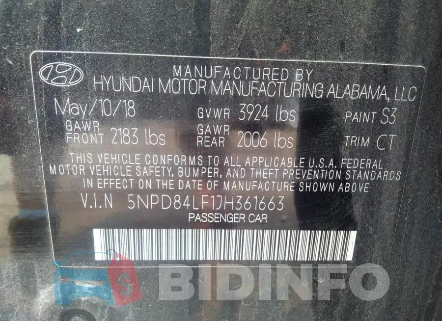 5NPD84LF1JH361663 Photo# 9