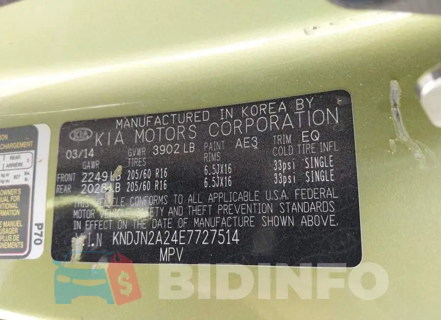 KNDJN2A24E7727514 Photo# 9