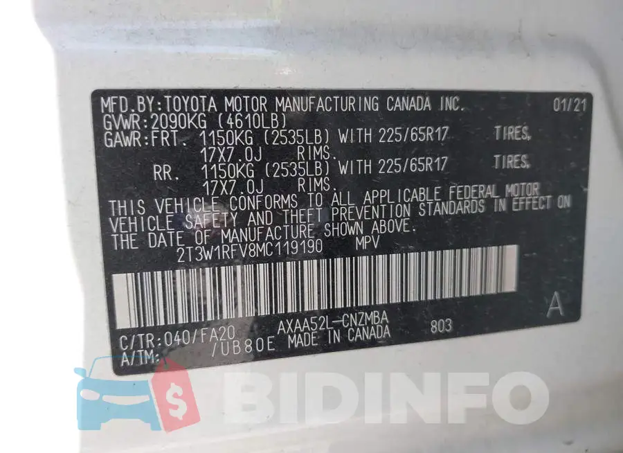 2T3W1RFV8MC119190 Photo# 9