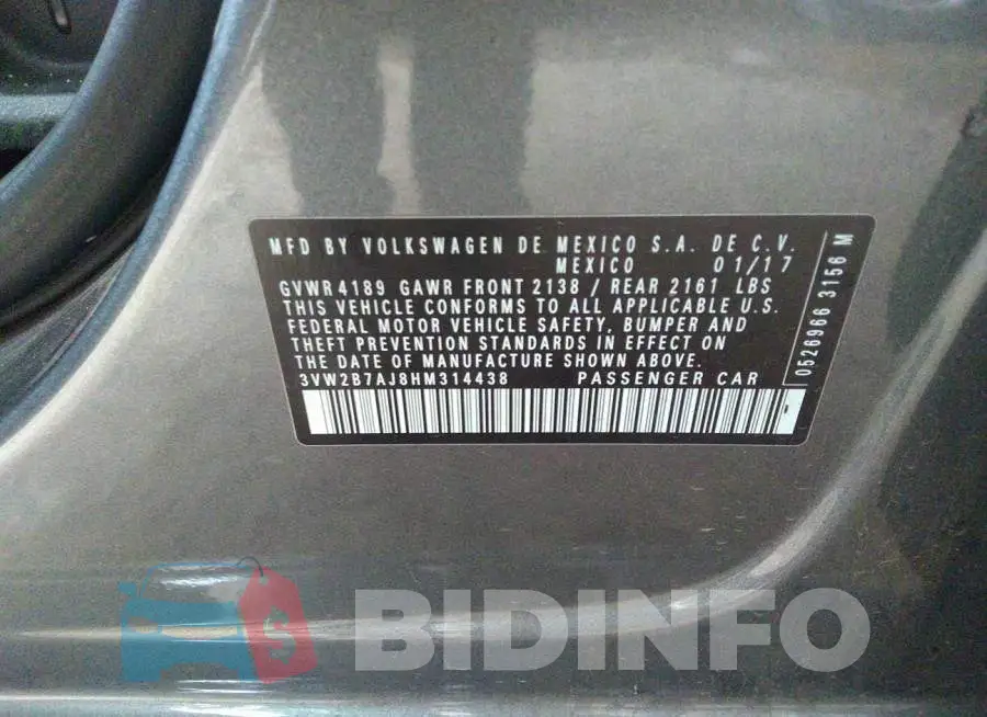 3VW2B7AJ8HM314438 Photo# 9