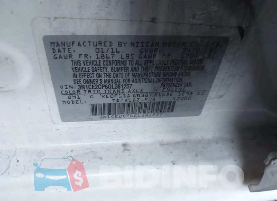 3N1CE2CP6GL381257 Photo# 9