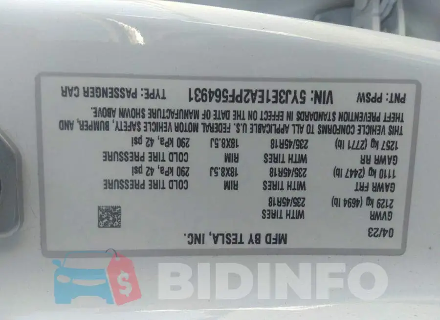 5YJ3E1EA2PF564931 Photo# 9