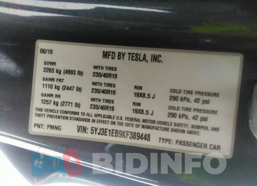 5YJ3E1EB9KF389448 Photo# 8