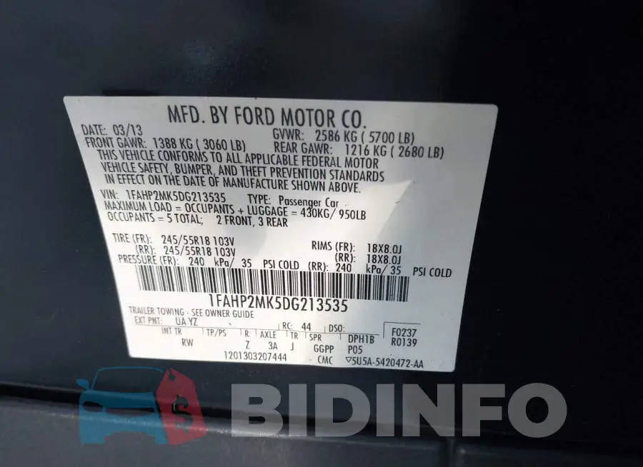 1FAHP2MK5DG213535 Photo# 9