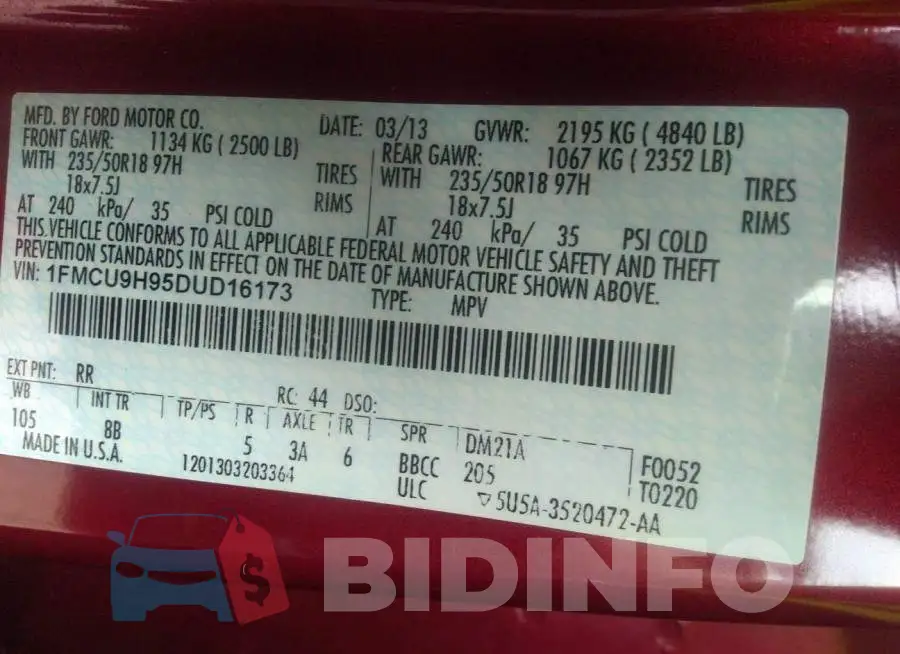 1FMCU9H95DUD16173 Photo# 9