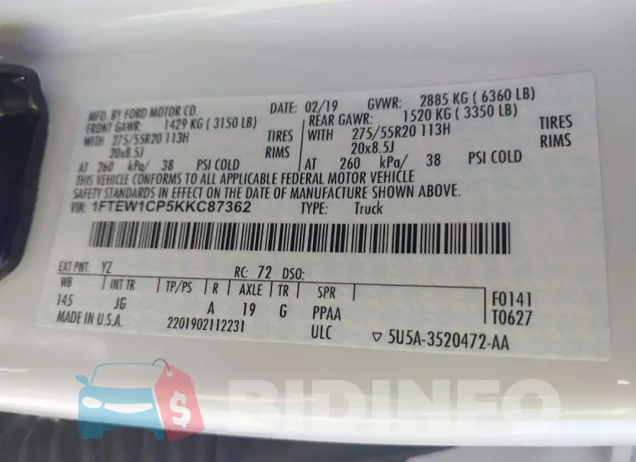 1FTEW1CP5KKC87362 Photo# 9