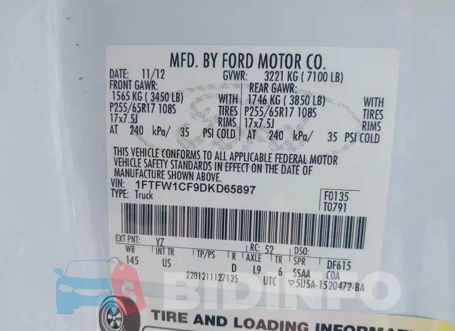 1FTFW1CF9DKD65897 Photo# 9