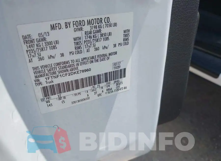 1FTNF1CF2DKE78960 Photo# 9