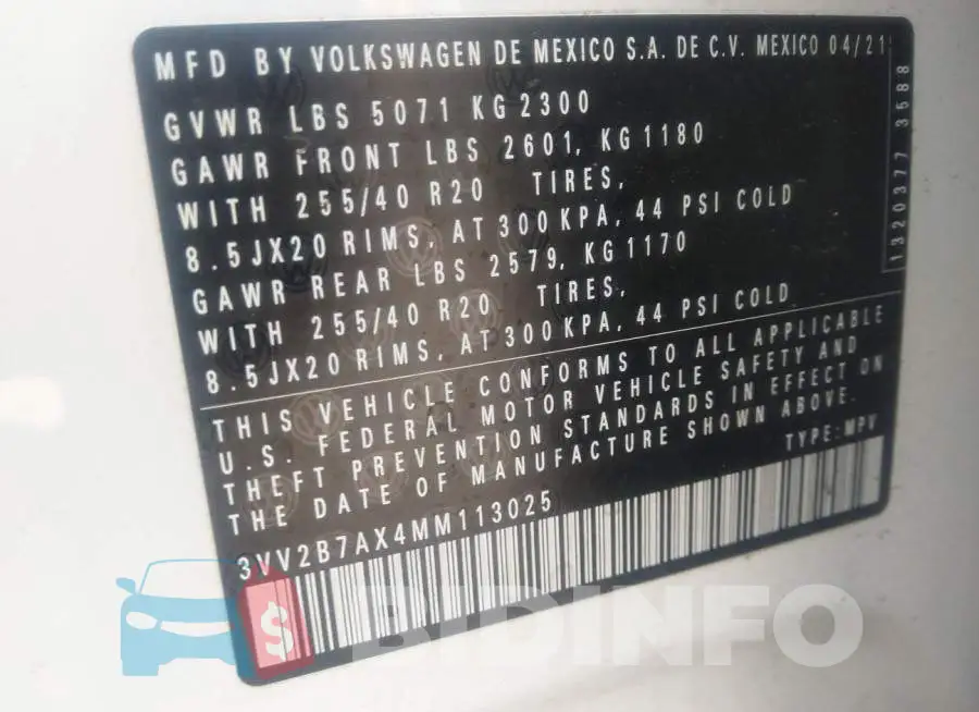 3VV2B7AX4MM113025 Photo# 9