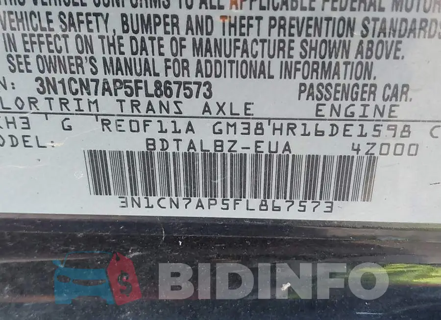 3N1CN7AP5FL867573 Photo# 9