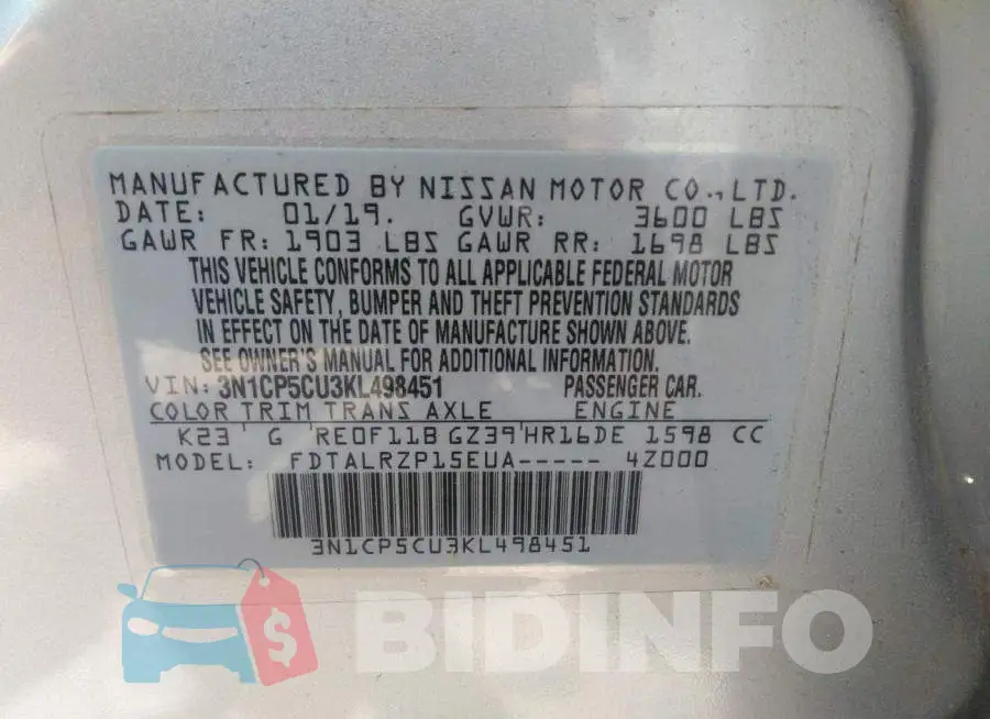 3N1CP5CU3KL498451 Photo# 9