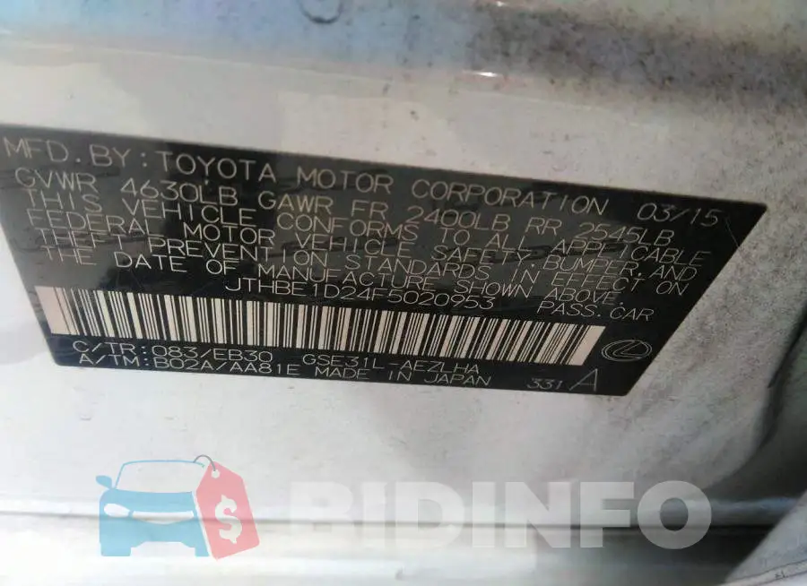 JTHBE1D24F5020953 Photo# 9
