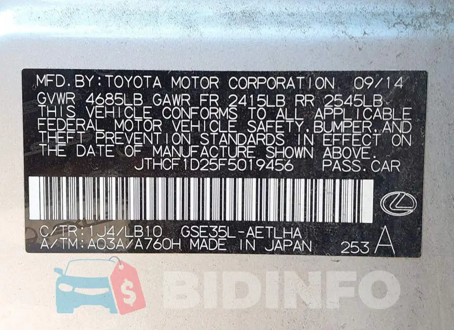 JTHCF1D25F5019456 Photo# 9