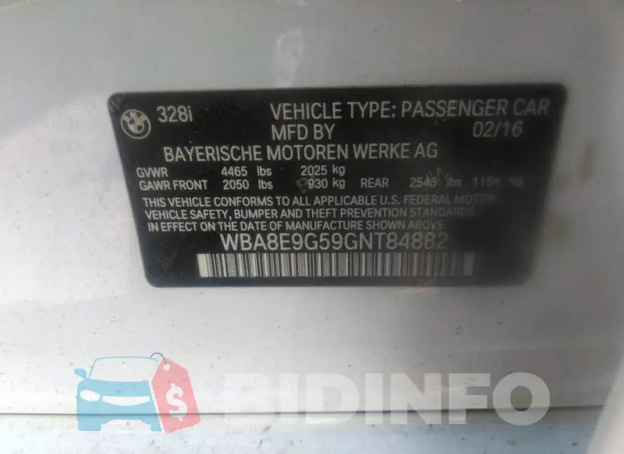 WBA8E9G59GNT84882 Photo# 9