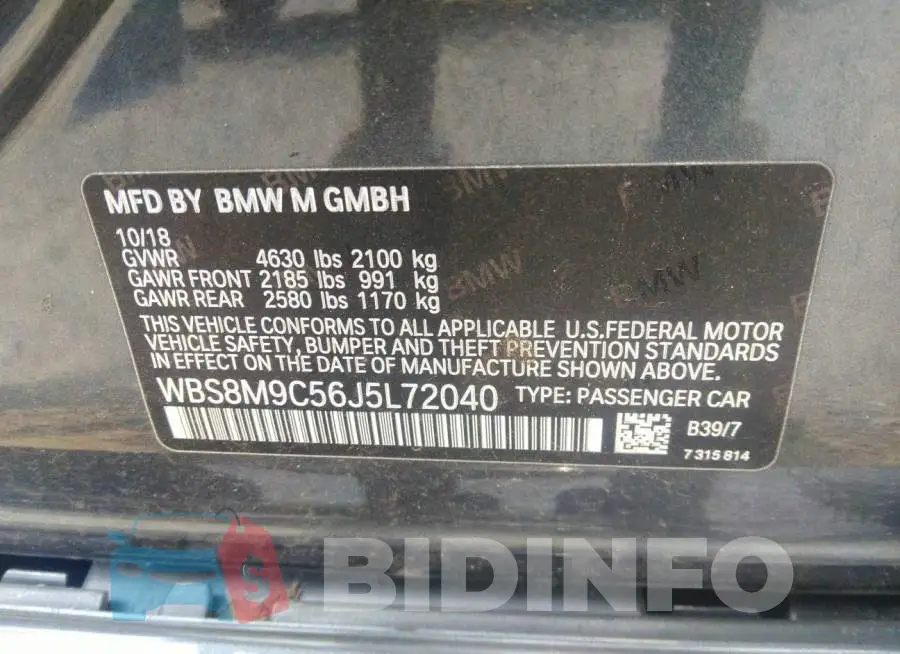 WBS8M9C56J5L72040 Photo# 9