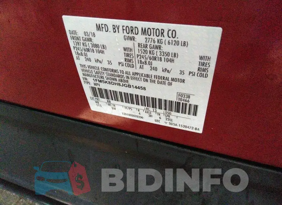 1FM5K8DH8JGB14458 Photo# 9