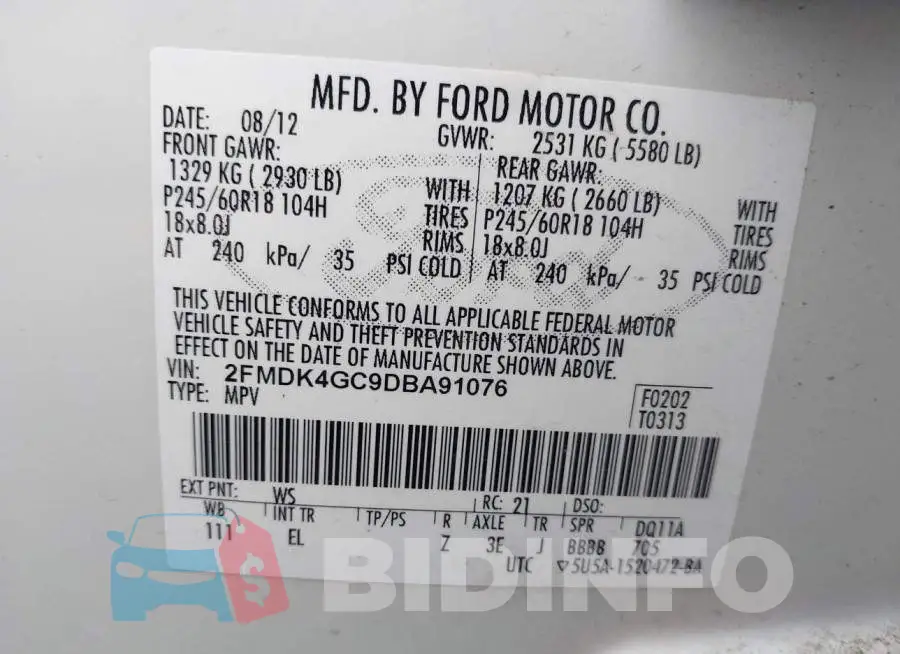 2FMDK4GC9DBA91076 Photo# 9