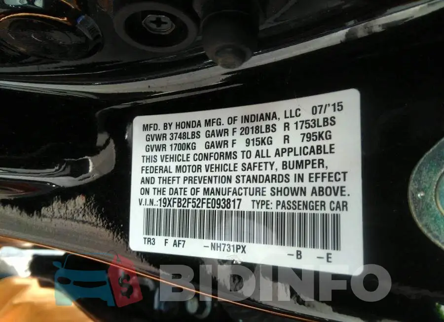 19XFB2F52FE093817 Photo# 9