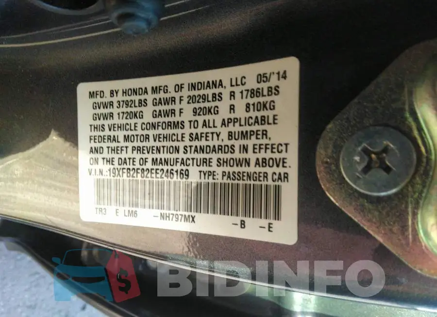 19XFB2F82EE246169 Photo# 9