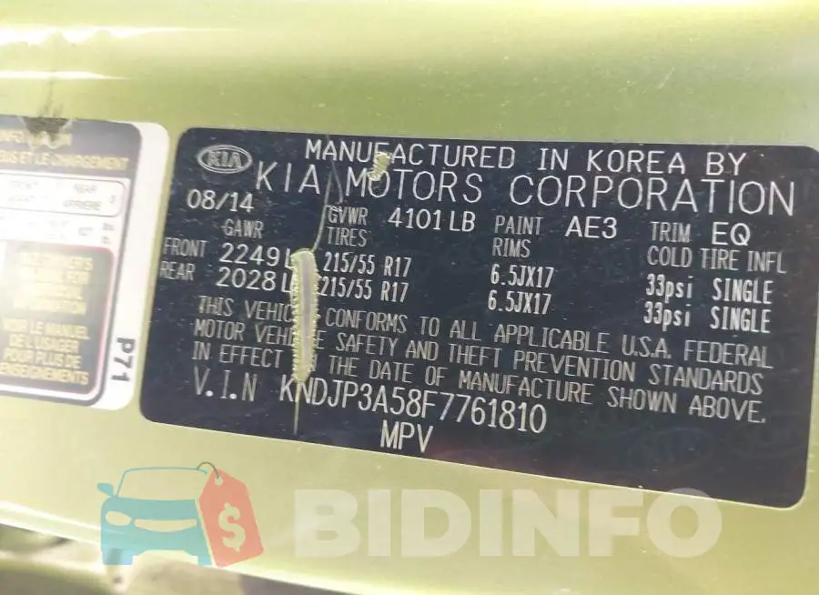 KNDJP3A58F7761810 Photo# 9