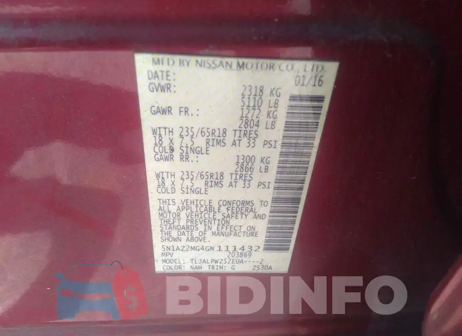 5N1AZ2MG4GN111432 Photo# 9