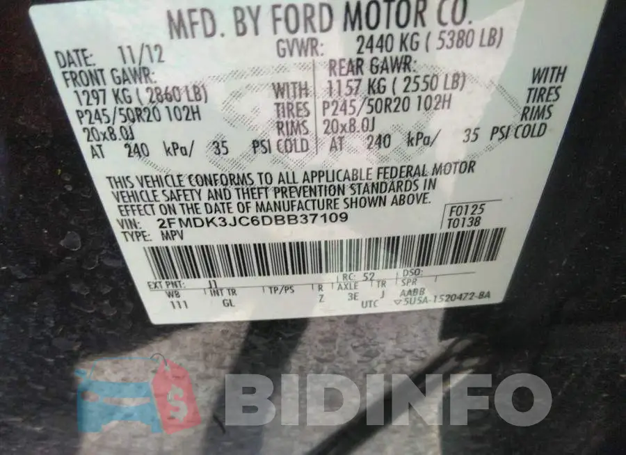 2FMDK3JC6DBB37109 Photo# 9