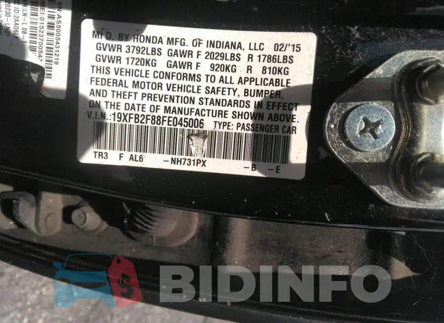19XFB2F88FE045006 Photo# 9