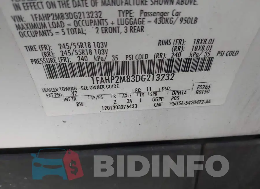 1FAHP2M83DG213232 Photo# 9