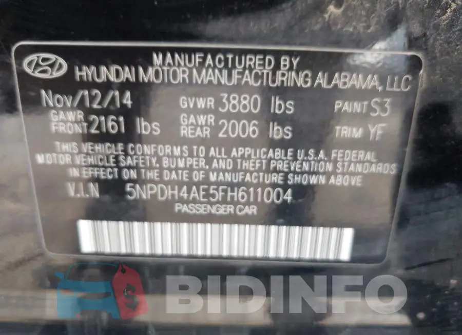 5NPDH4AE5FH611004 Photo# 9