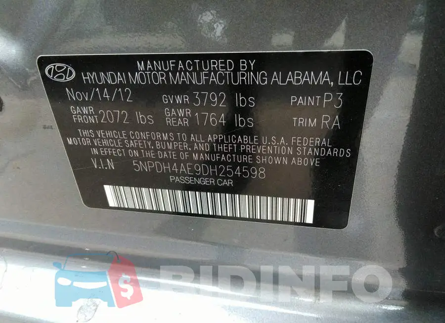 5NPDH4AE9DH254598 Photo# 9