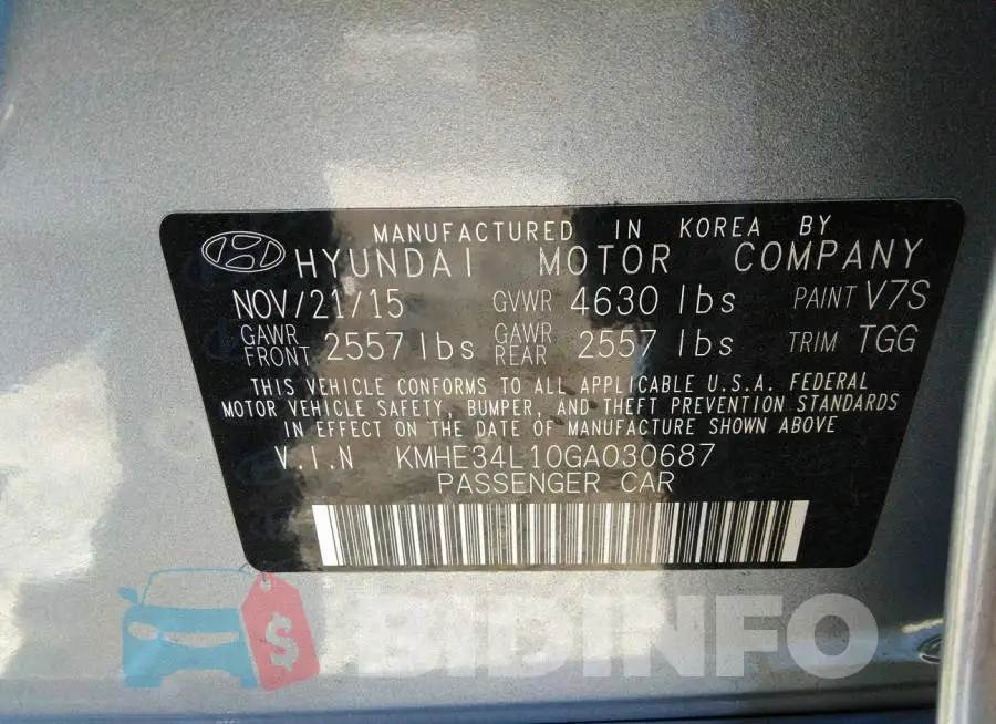 KMHE34L10GA030687 Photo# 9