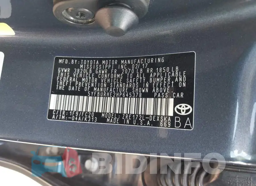 5YFBURHE2HP645378 Photo# 9