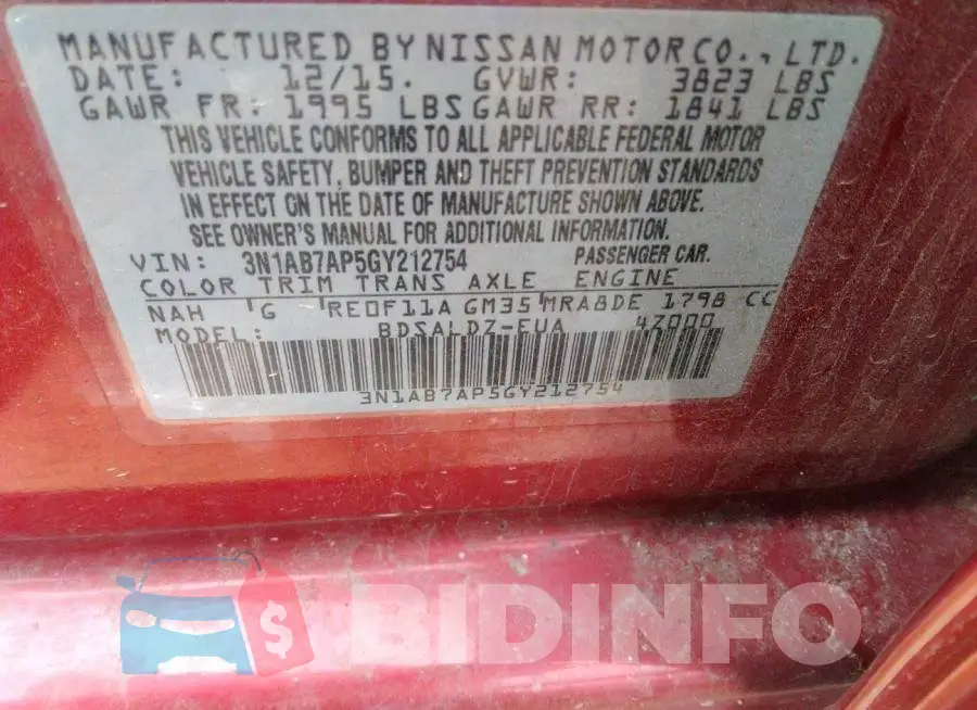 3N1AB7AP5GY212754 Photo# 9