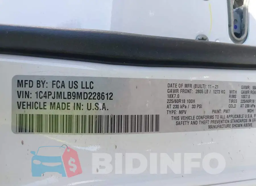 1C4PJMLB9MD228612 Photo# 9