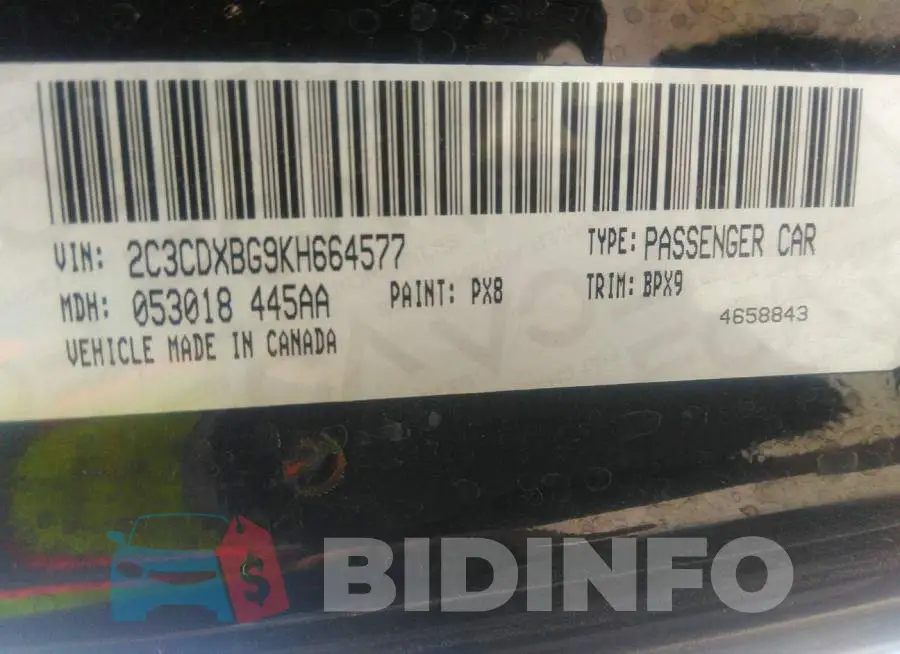 2C3CDXBG9KH664577 Photo# 9