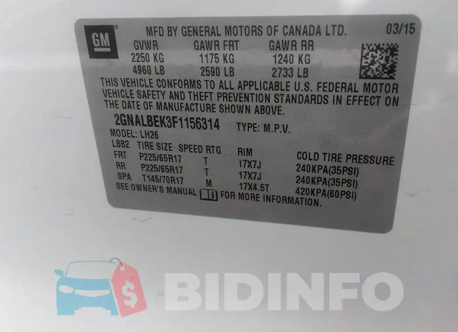 2GNALBEK3F1156314 Photo# 9