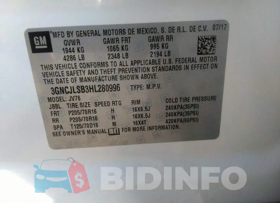 3GNCJLSB3HL280996 Photo# 9